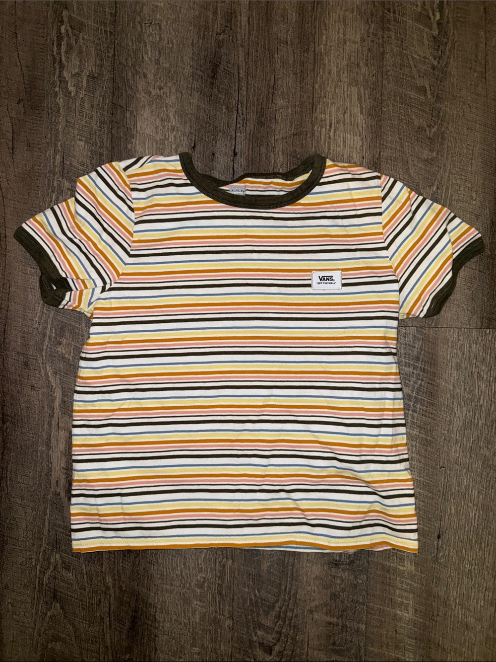 Vans Striped Short Sleeve Tee - White, Yellow, Olive & Navy